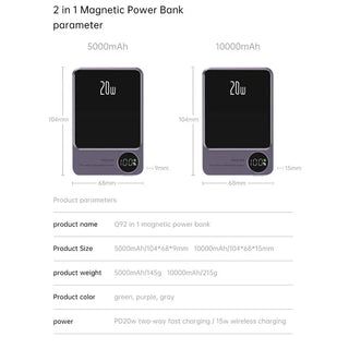 10000mAh Powerbank Magnetisk Power Bank Trådløs Hurtigoplader til Smartphones - Powerbanks