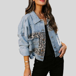 Signature - Denimjakke med leopardprint