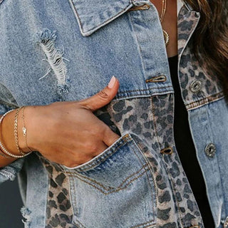 Signature - Denimjakke med leopardprint