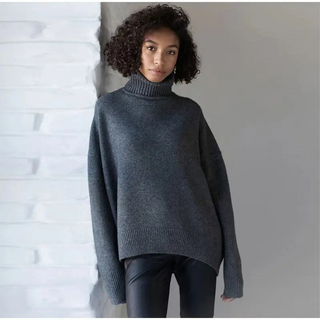 Zahara - Rullekrave til Damer, Oversize Strikket Sweater, Afslappet Stil