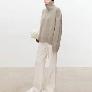 Zahara - Rullekrave til Damer, Oversize Strikket Sweater, Afslappet Stil