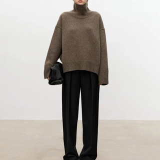 Zahara - Rullekrave til Damer, Oversize Strikket Sweater, Afslappet Stil