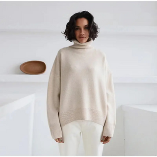 Zahara - Rullekrave til Damer, Oversize Strikket Sweater, Afslappet Stil