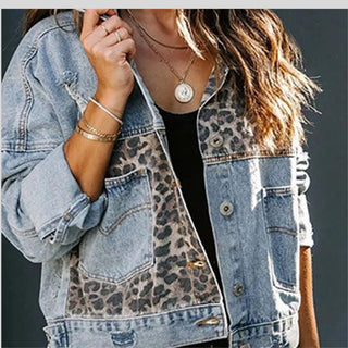 Signature - Denimjakke med leopardprint