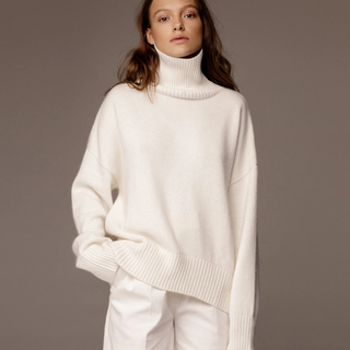 Zahara - Rullekrave til Damer, Oversize Strikket Sweater, Afslappet Stil