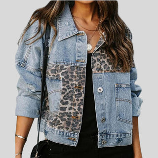 Signature - Denimjakke med leopardprint