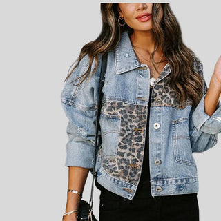 Signature - Denimjakke med leopardprint