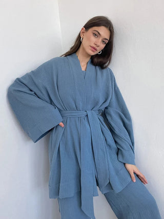 Elegant komfortabelt kimono-sæt til kvinder - Loungewear med stil