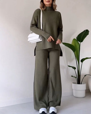 Estella - Chic slit casual two-piece set