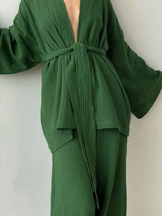 Elegant komfortabelt kimono-sæt til kvinder - Loungewear med stil