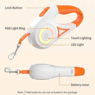 Pawco | 5M automatisk indtrækkelig hundesnor med LED-blitzlys