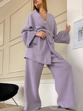 Elegant komfortabelt kimono-sæt til kvinder - Loungewear med stil