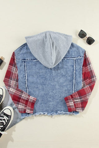 Raw Hem Drawstring Plaid Denim Jakke til Kvinder