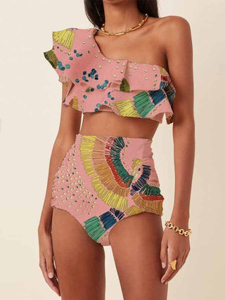 Sara | One Shoulder Bikini med print