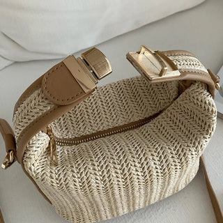 Vævet beige græs crossbody-taske