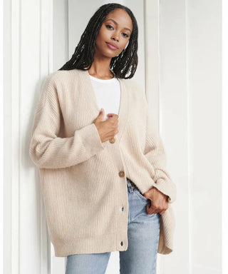 Vilma - Dame V-Hals Oversized Strik Cardigan, Knaplukket Hyggelig Pasform